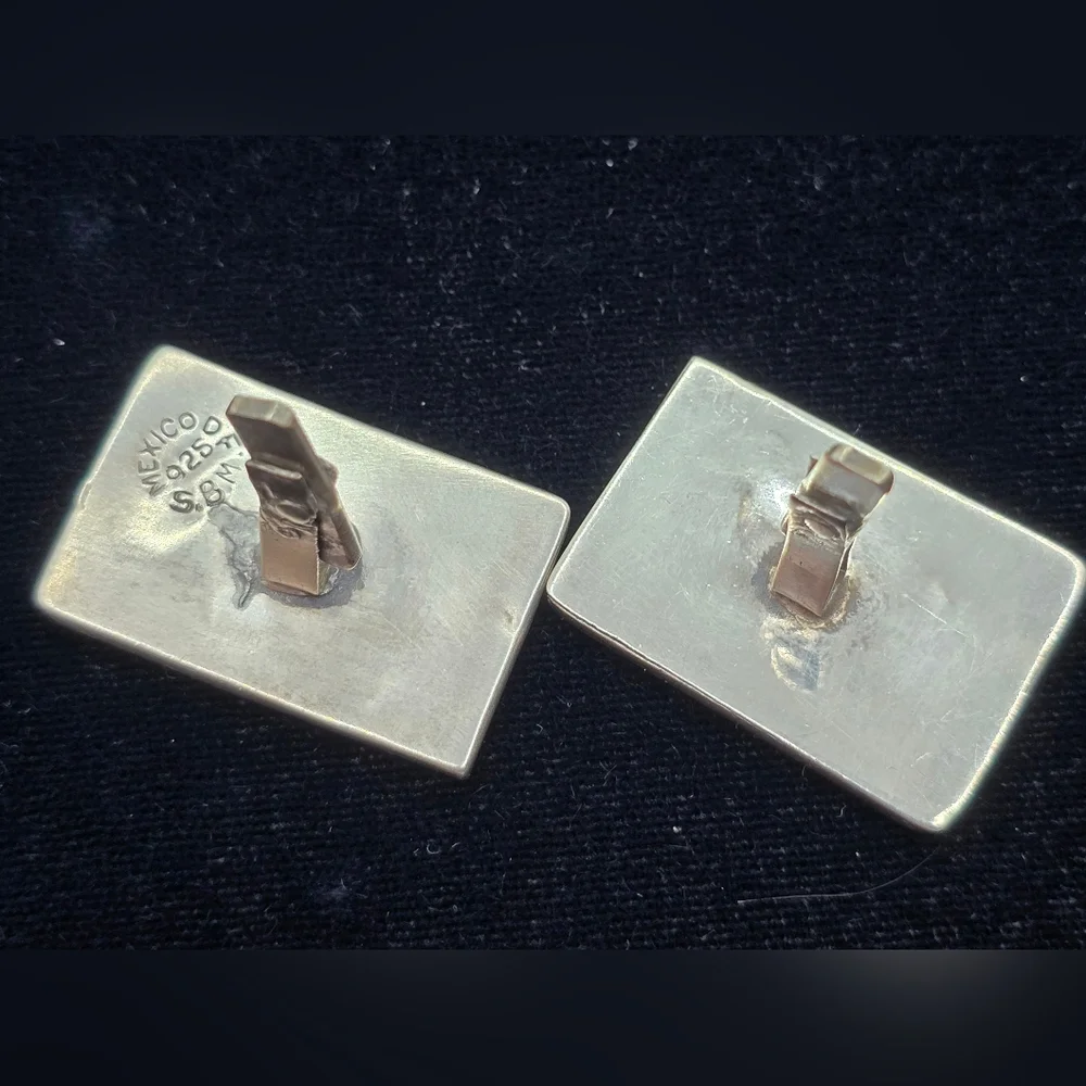 Handmade Mexican Cufflinks Crab Sterling Mixed Metals Stone Inlay July Horoscope